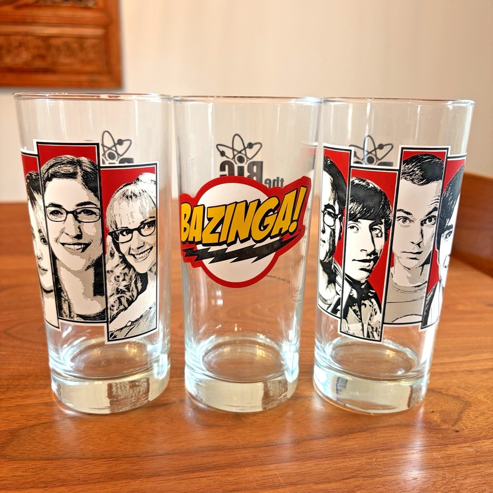 The Big Bang Theory Set of 3 Glasses Bazinga & TV Show Characters Sheldon Penny